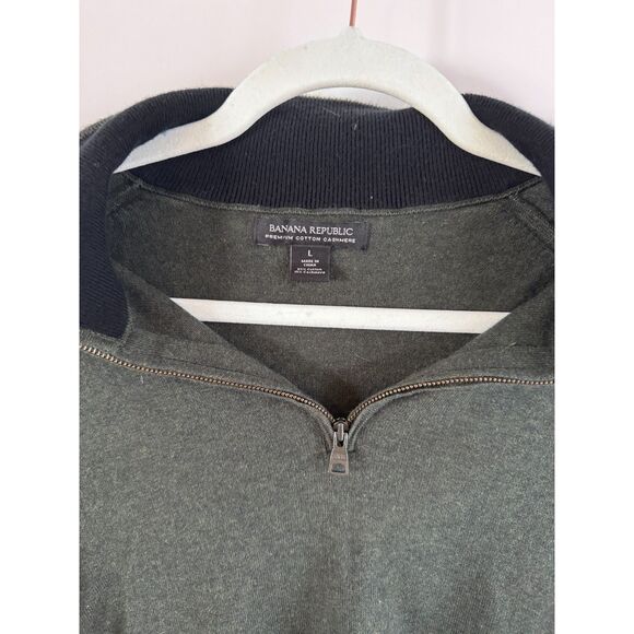 Banana Republic Premium 85% Cotton 15% Cashmere 1/4 Zip Green Sweater - Picture 1 of 3